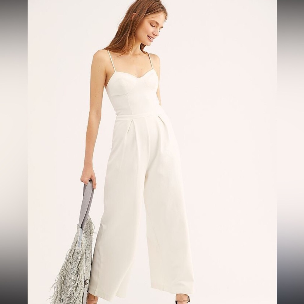 Free People Ivory/White Wide Leg Bustier Jumpsuit Size XS